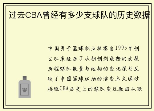 过去CBA曾经有多少支球队的历史数据